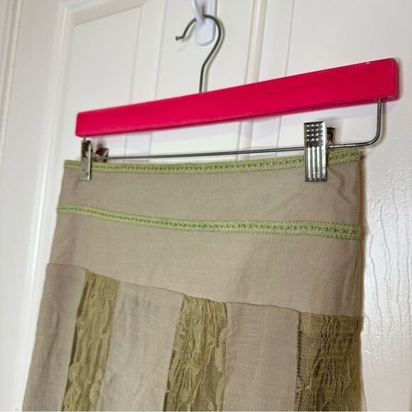 Y2K J.Lee Tan Khaki Green Floral Lace Striped Pleated Maxi Skirt Sz M Fairycore - Picture 6 of 8